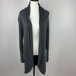Leith Women XS Gray Wool Blend Ribbed Knit Waterfall Open Front Cardigan Sweater